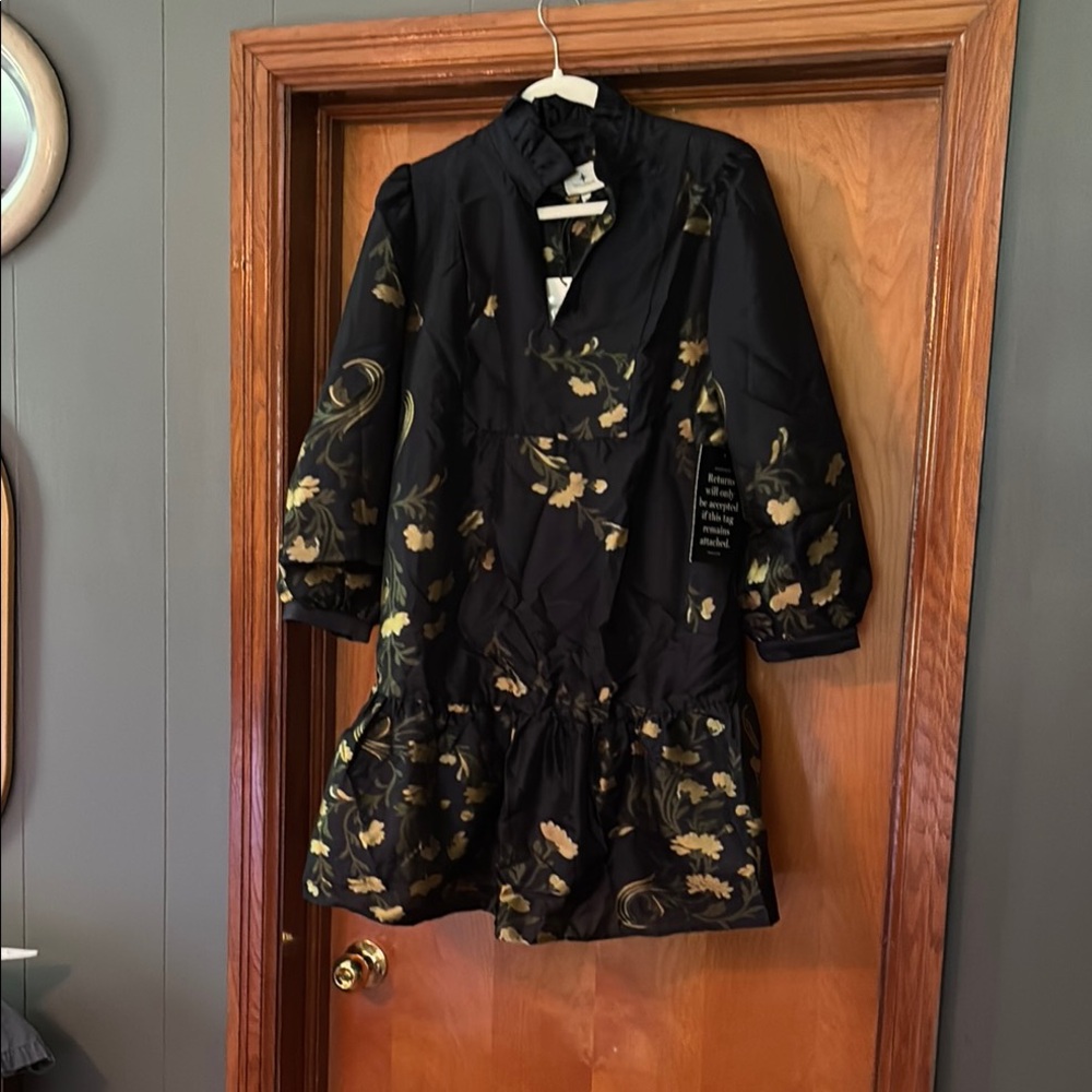 Tuckernuck Navy and Gold Floral Mini Dress